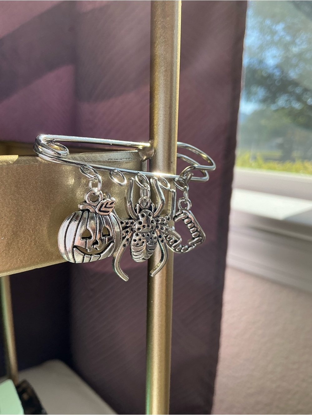Handmade Charmed Safety Pin - Pumpkin